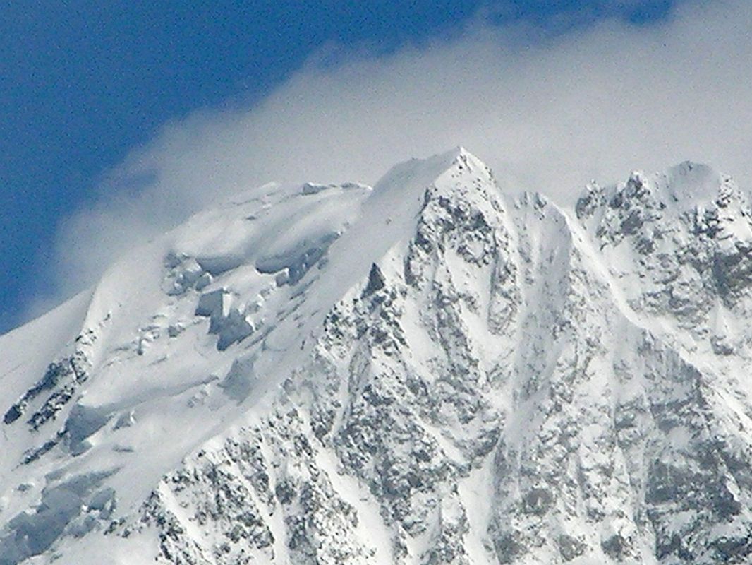 Shishapangma North 01 09 Shishapangma Summit Close Up From North Base Camp Here�s a close-up of the Shishapangma summit area. In the centre of the photo is the Central Summit, and to the left, separated by a long unstable knife-edged snow ridge, is the slightly higher Main Summit (8012m).